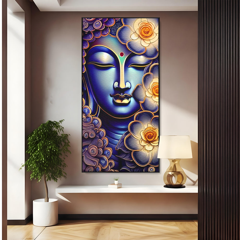 Tablou canvas cu tablou canvas cu portretul lui buddha, in rama de aluminiu negru